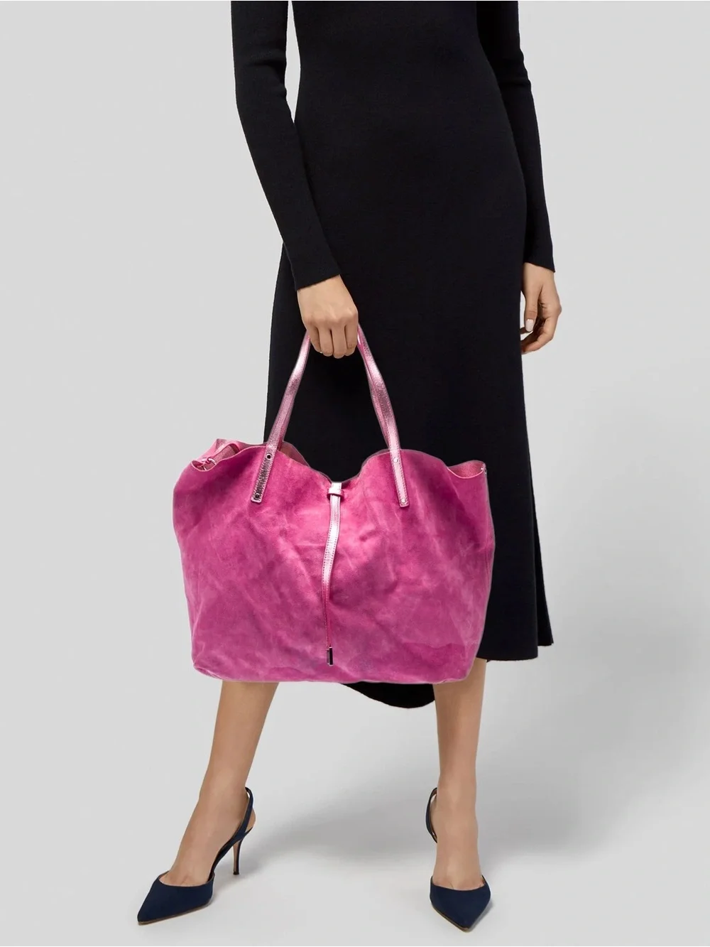 Tiffany & Co Slouchy Hot Pink Suede Reversible Metallic Large Tote Bag New